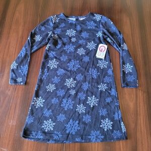 Girls Snowflake Knit Shift Dress Long Sleeves Navy Blue